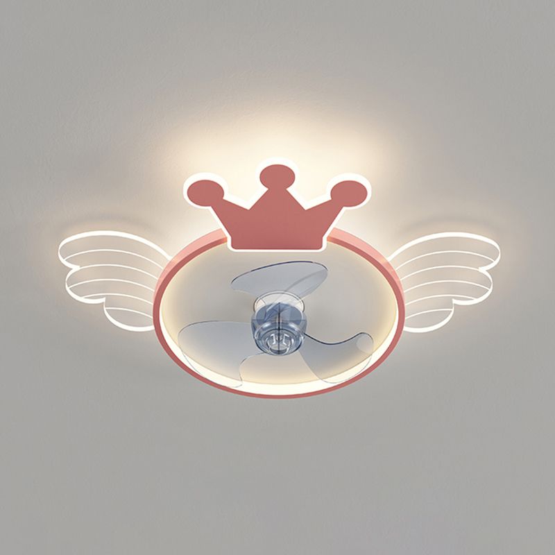 Acrylic Crown and Wings Fan Lamp Cartoon LED Semi Flush Mounted Light for Kids Room