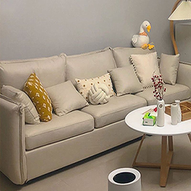 Contemporary Living Room Square Arm Sofa Beige Pillow Back Settee