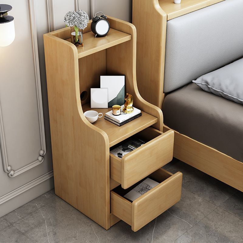 Solid Wood Bedside Table Modern Minimalist Open Bedside Table with Drawers