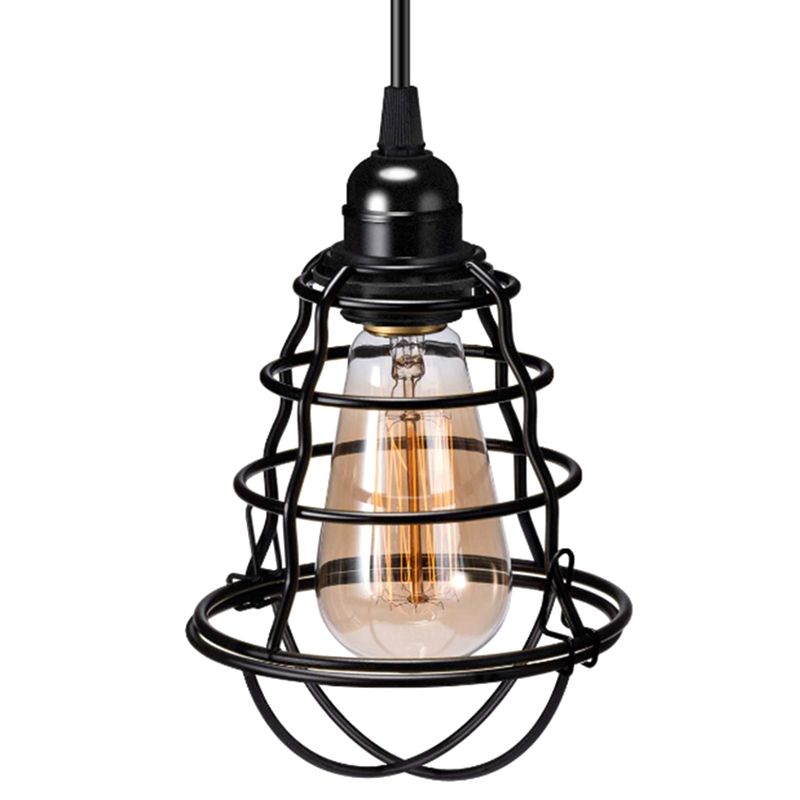 Cage Metal Pendant Light Fixture Industrial Restaurant Hanging Ceiling Light in Black