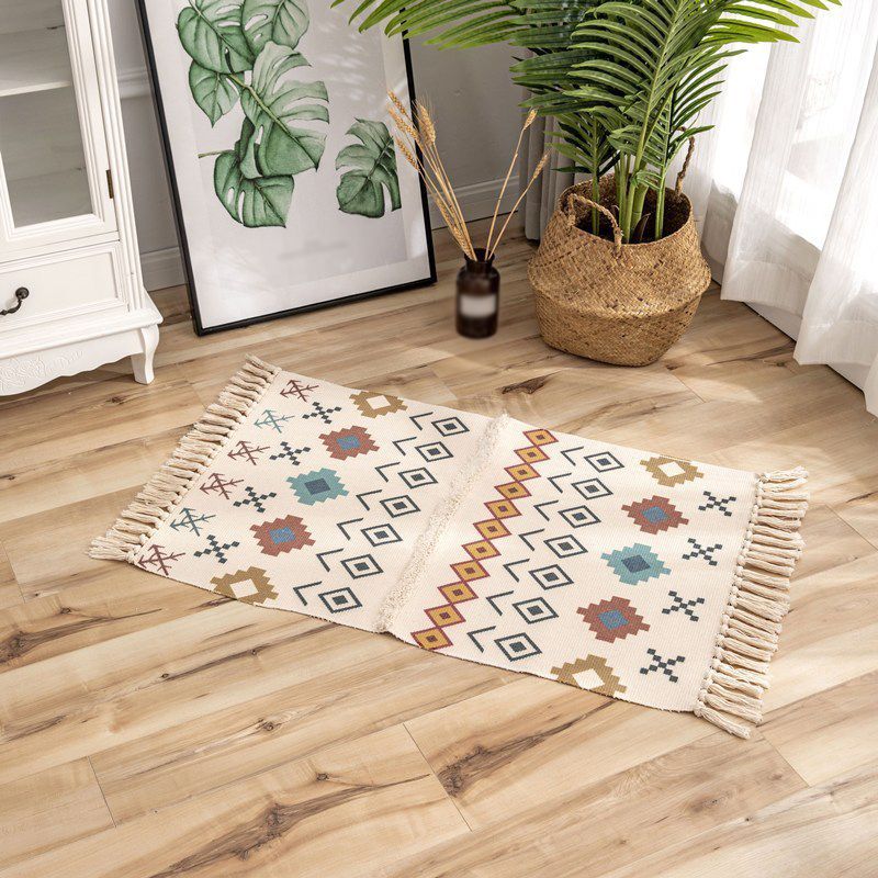 Boheemian Multi-Colour Trug Americana Print Area Carpet Fringe Cotton Blend Rug voor Home Decor