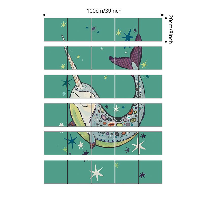 Green Narwhal Wallpaper Panels Self-Sticking Novelty Child Bedroom Wall Covering