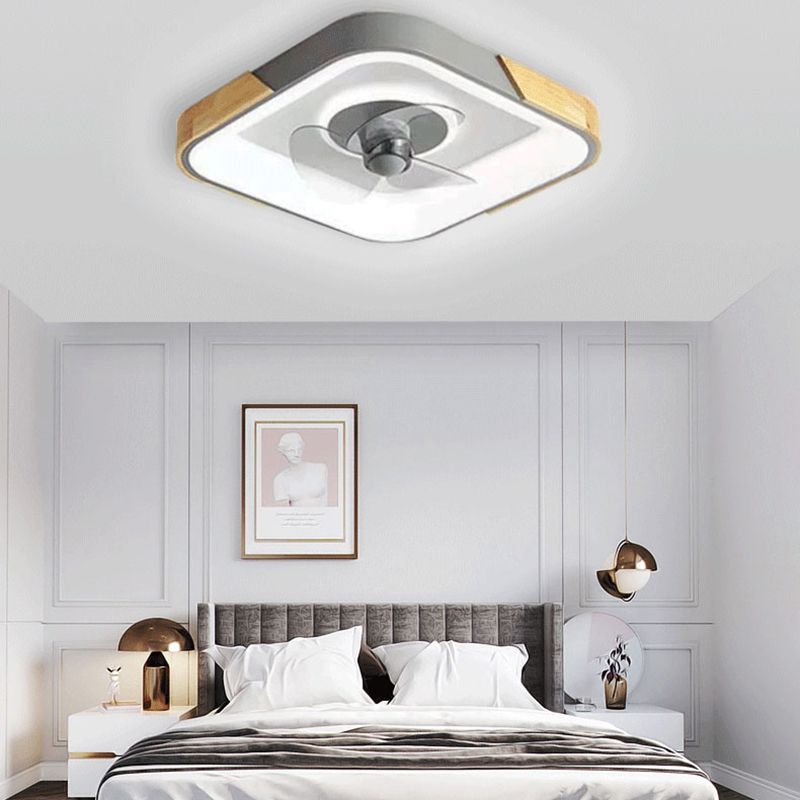 Color-Block Flush Mount Ceiling Fan Nordic Metal Bedroom LED Semi Flush Light Fixture