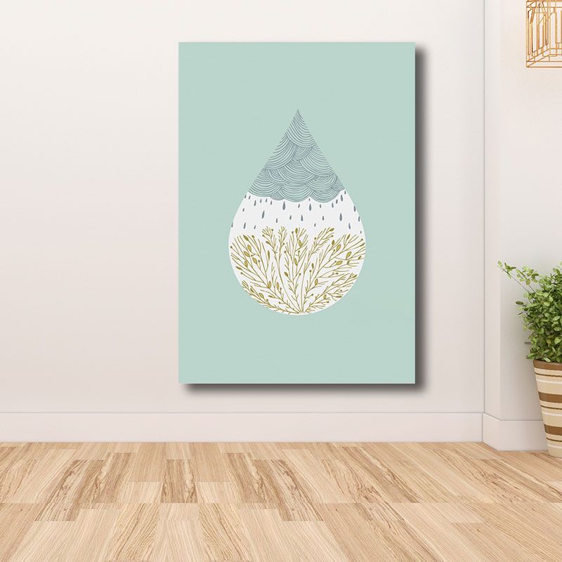 White Raindrop and Plant Canvas Decorative Nordic for Drawing Room Wall Art Decor