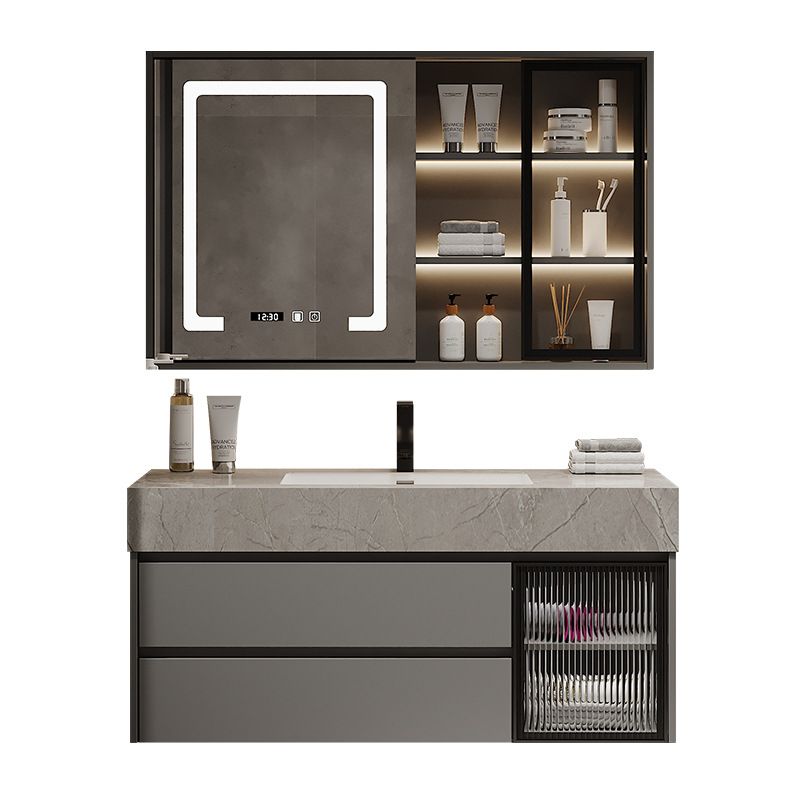 Modern Glass Vanity Sink Bathroom Wall-Mounted Vanity Cabinet with Mirror Cabinet