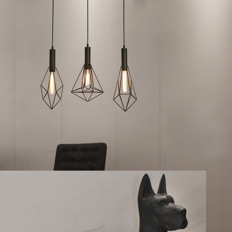 Industrial Style Geometric Hanging Light Kit Metal Hanging Pendant Light in Black