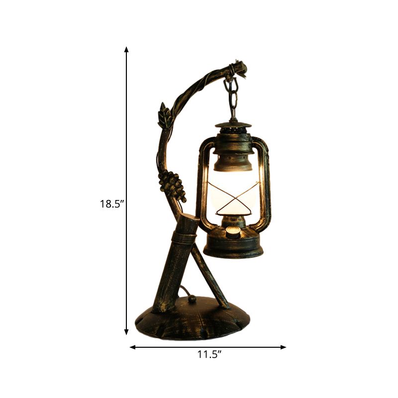 Opal Glass Lantern Table Lamp Vintage 1 Head Bedroom Desk Light in Brass with Metal Angled Arm