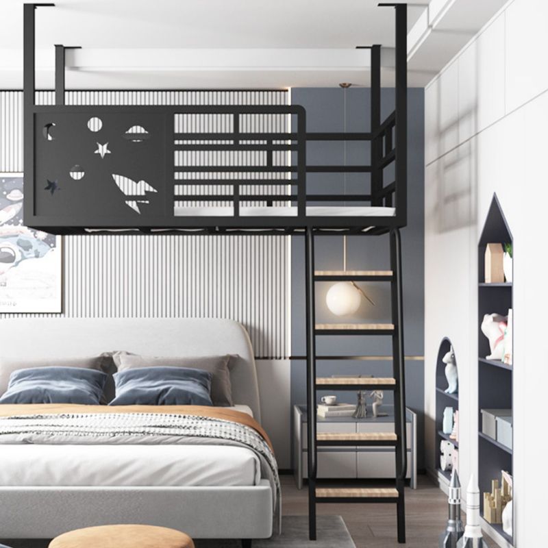 Contemporary Iron High Loft Bed Black & White Metal Wire-Grid Bed Frame