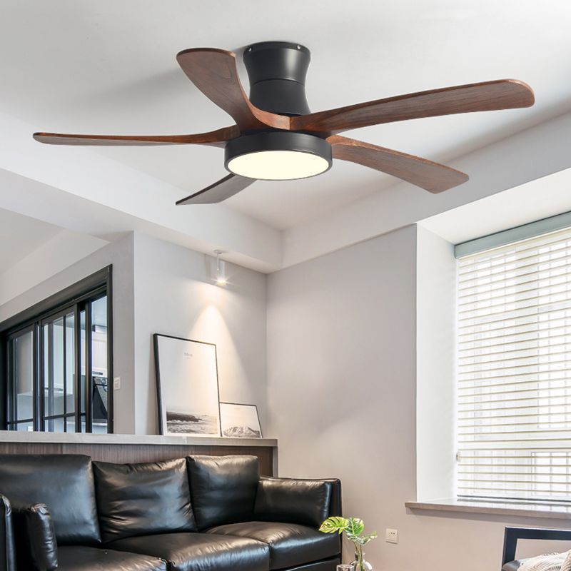 Nordic Style LED Ceiling Fan 5-Blade Fan Lighting with Wood for Living Room