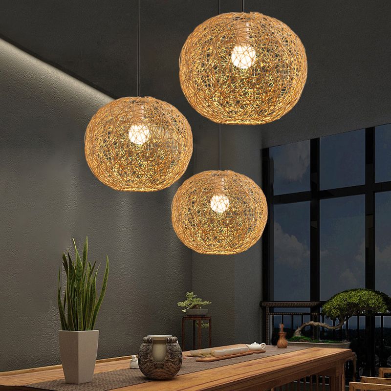 1 Light Style moderne Sphérique Bamboo Pendant Light Light Rural suspendu lampe pour le salon