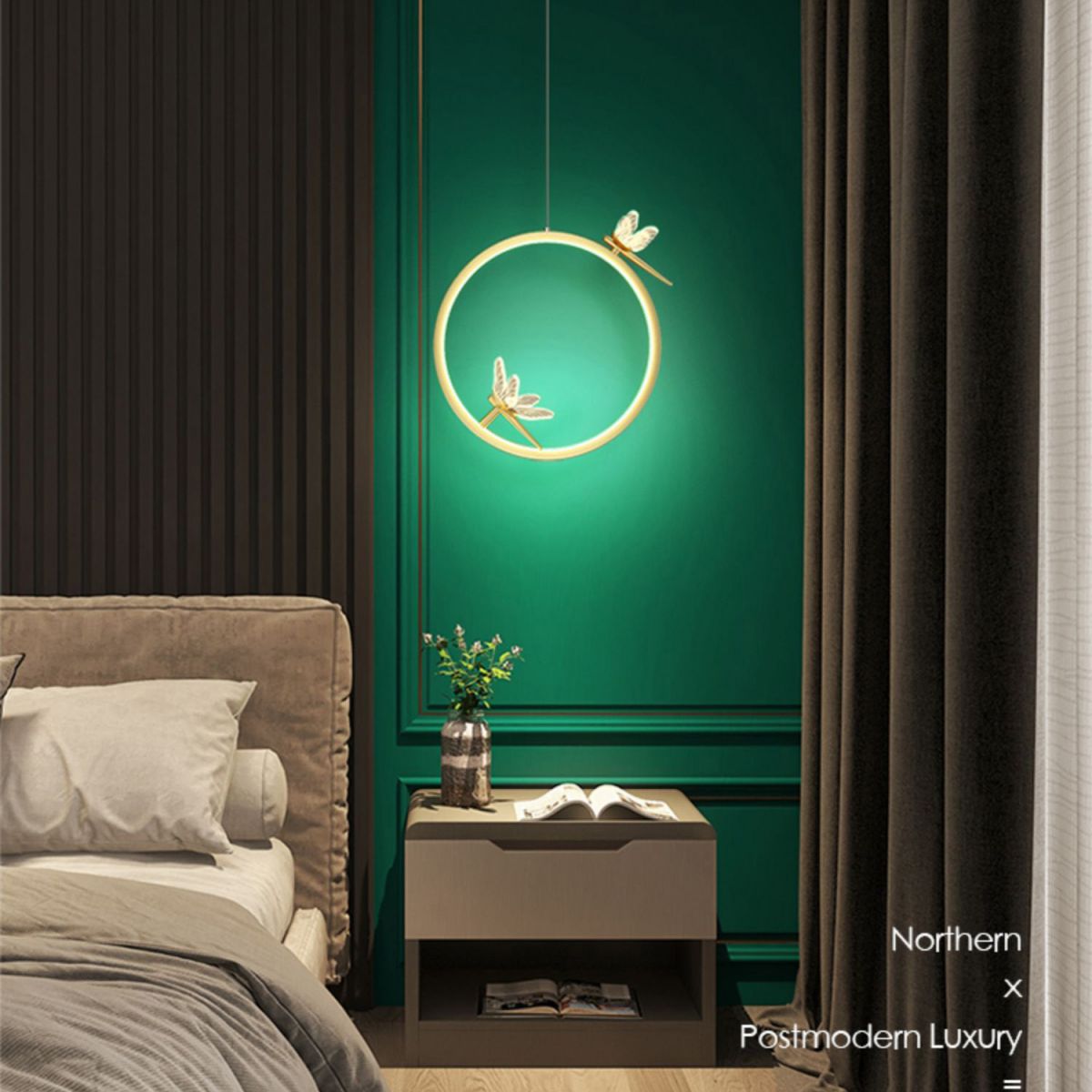 Ring and Dragonfly LED Pendant Artistic Simple Acrylic Bedside Hanging Light Fixture