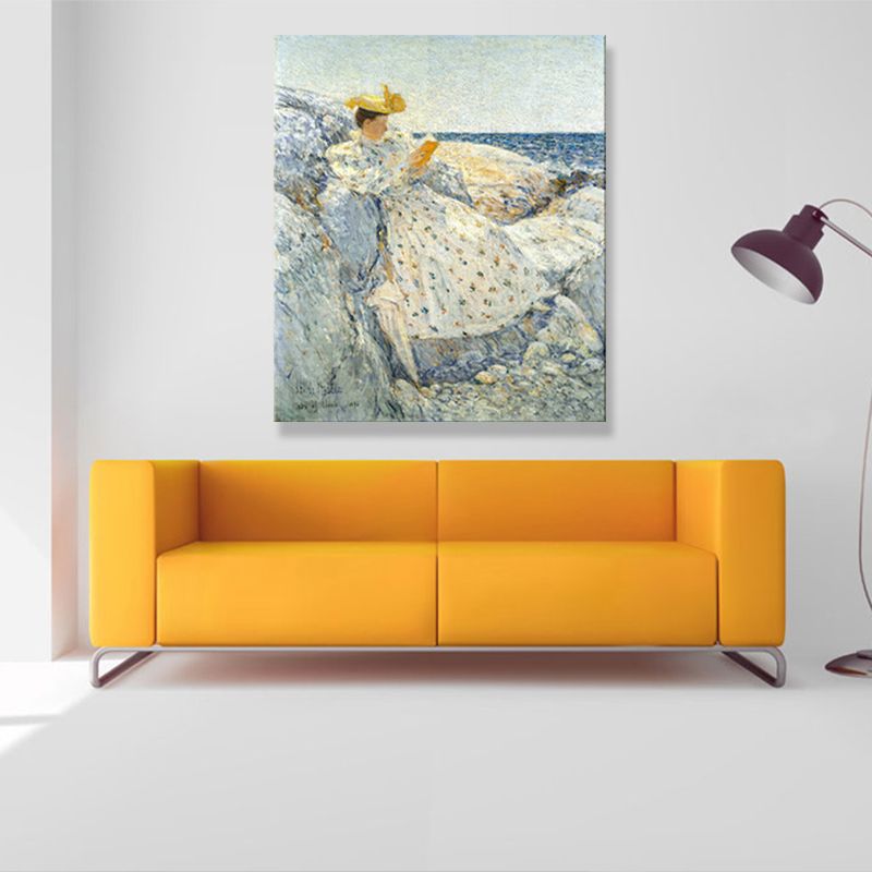 Textured European Lady Wall Decor Rustic Canvas Painting in Pastel Color for Living Room