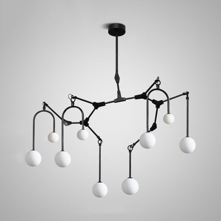 Restaurant Cafe Branch Chandelier Metal Post-modern Pendant Lamp in Black/Gold with Orb Shade