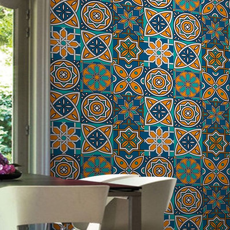 Ethnic Flowers Peel off Wallpaper Panel Set for Accent Wall, Blue, 3.5' L x 8" W