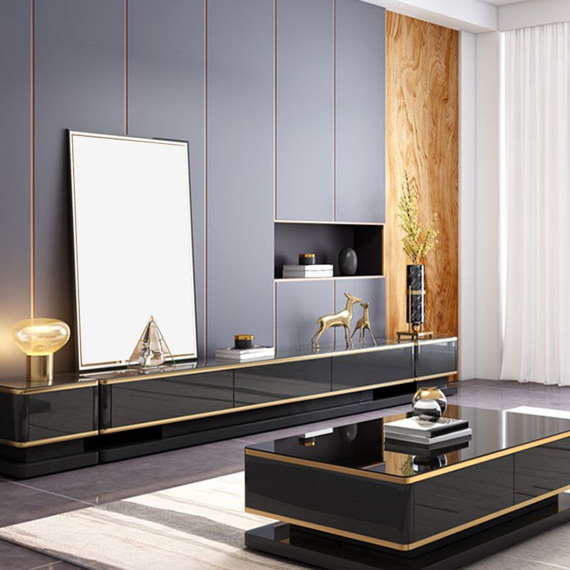 Enclosed Storage Media Console Glam TV Stand for Living Room