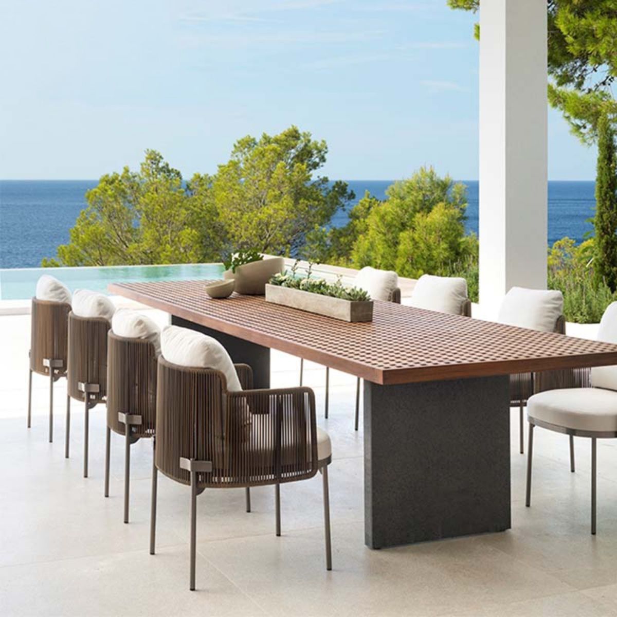 Solid Wood Patio Table Contemporary Patio Table with Metal Base