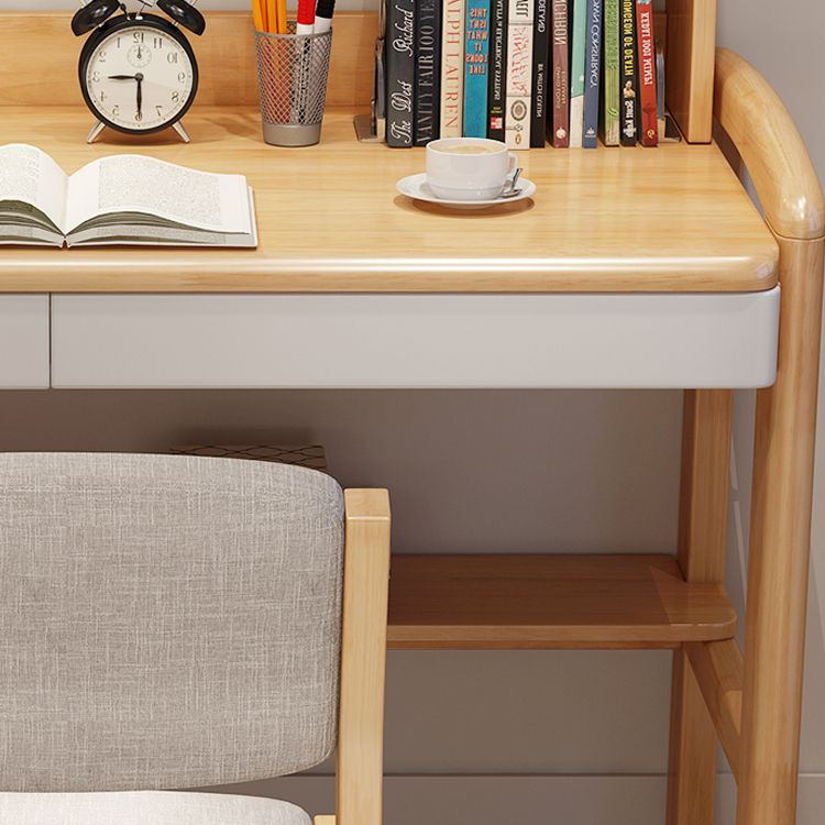 Adjustable Writing Desk Wood Kids Desk and Chair with Storage Shelves