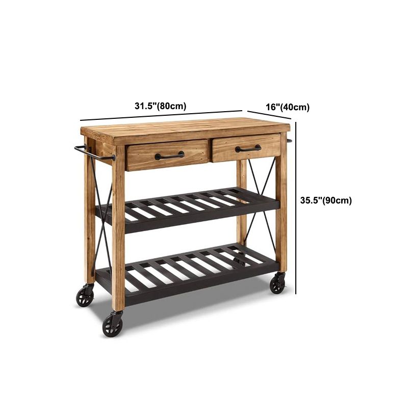 Modern Rolling Kitchen Cart Wood Rectangular Kitchen Trolley for Home Use