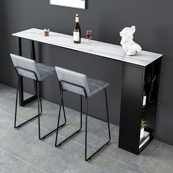 Contemporary Pub Table with Storage Base Matte Finish Stone Top Bar Table