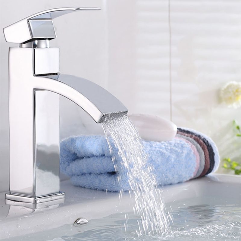 Cubic Chrome Bathroom Faucet Low Arc Single Handle Vessel Faucet