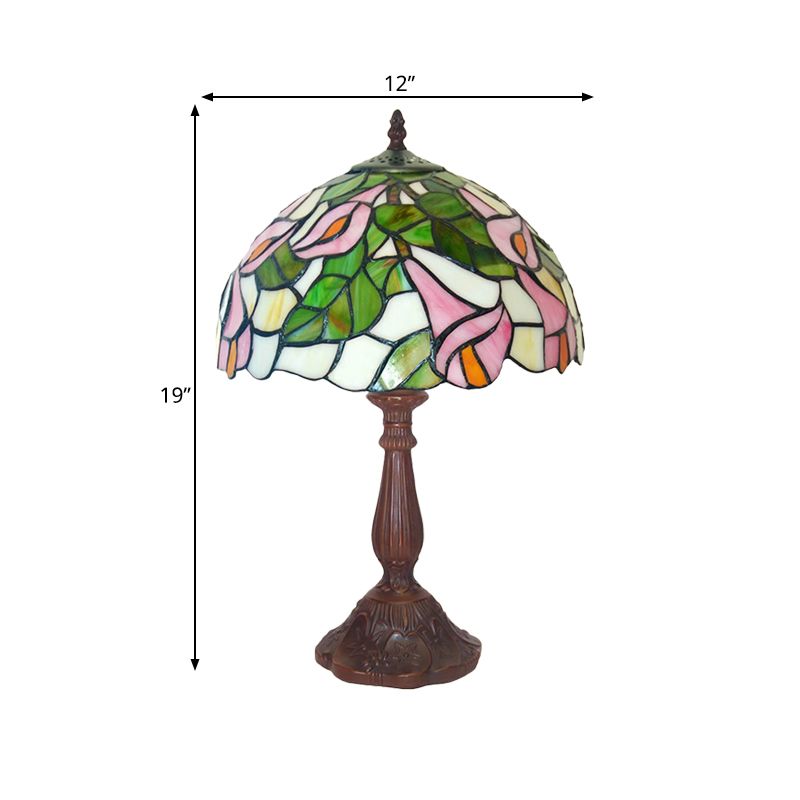 Stained Glass Petunia Flower Table Light Tiffany Style Single Coffee Night Stand Lamp