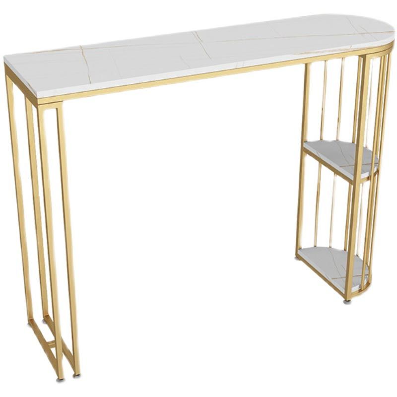 Glam Style Bar Table Stone Top Dining Room Bistro Table with Storage Rack