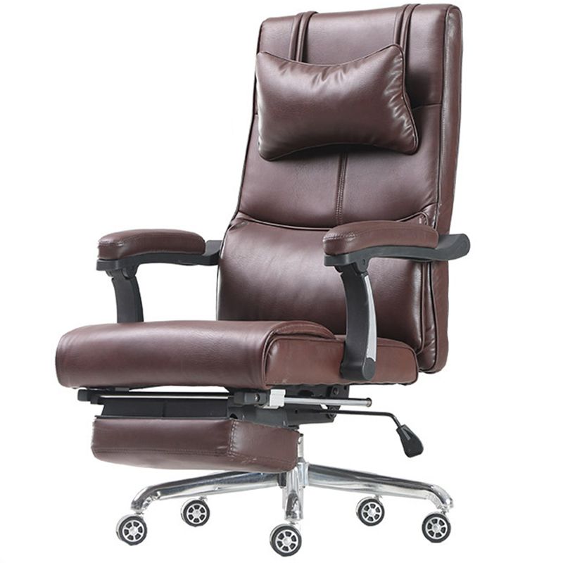 Contemporary Arm Chair Pillow Included Adjustable Seat Height Brown Leather Office Chair