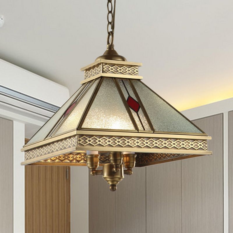 Piramide -vormige slaapkamer plafond kroonluchter retro matglas 3 lichten goudhangende lichtkit