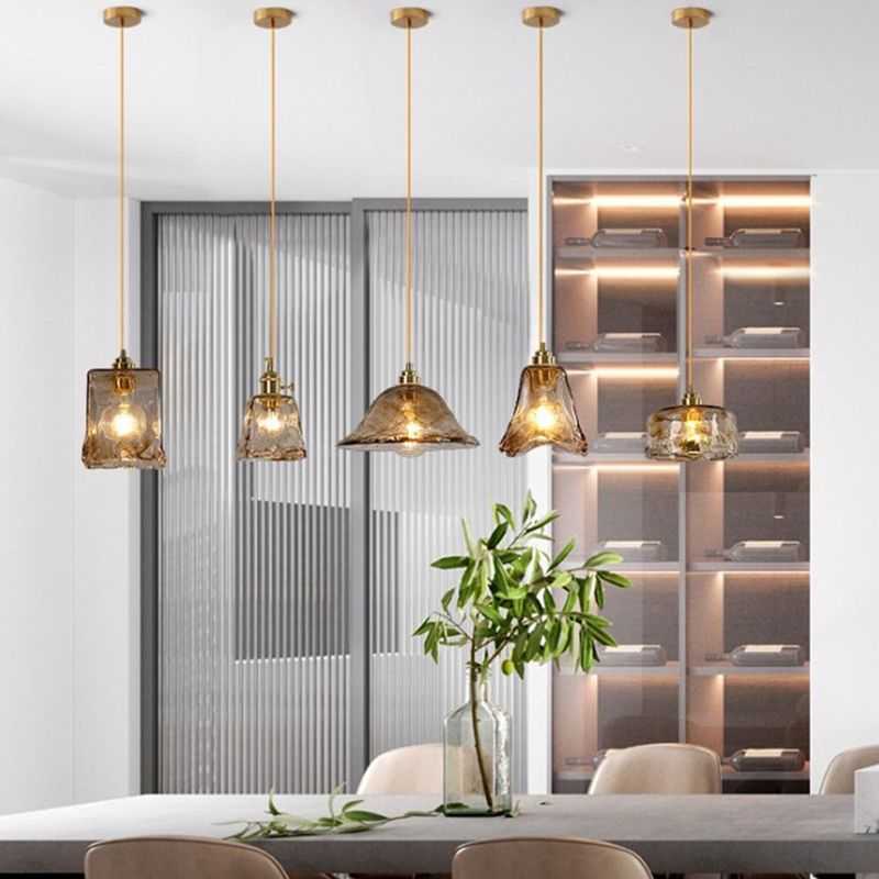 1 Light Hanging Glass Lamp Geometrical Pendant Industrial Metal Hanging Light in Amber