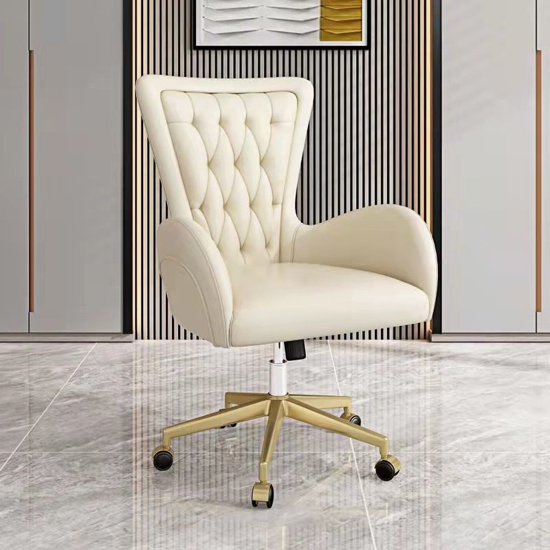 Contemporary Upholstered Swivel Chair Faux Leather White Desk Chair