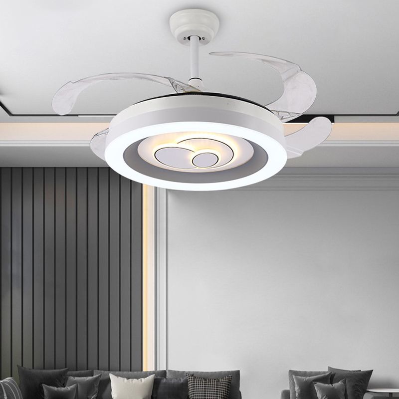 Contemporary LED Fan Ceiling Fixture in White Finish Metal Fixture