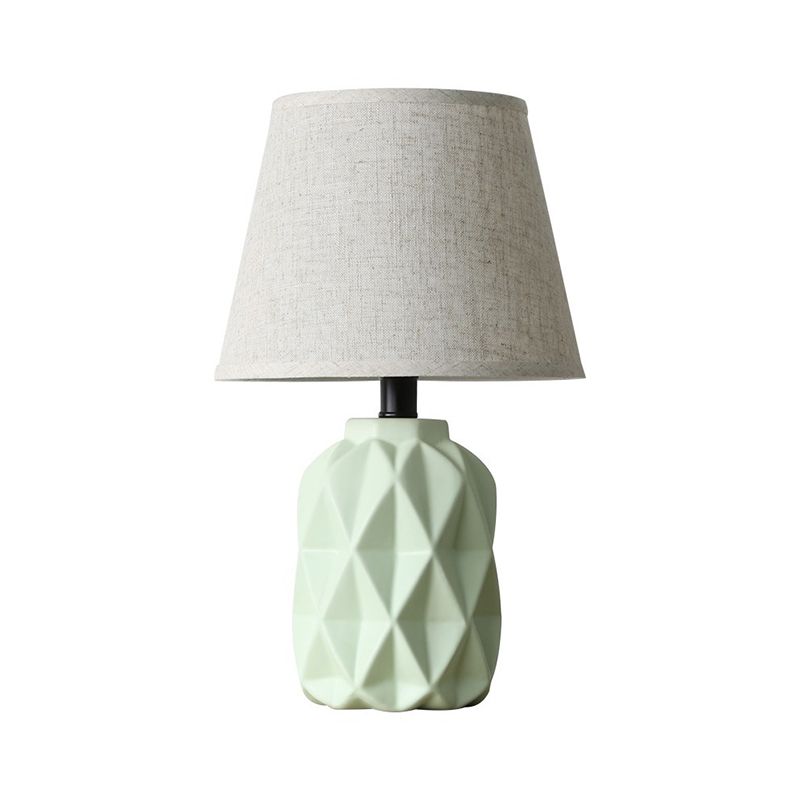 Grey Flare Desk Light Modernist 1 Bulb Fabric Night Table Lamp, Urn Green Ceramic Base