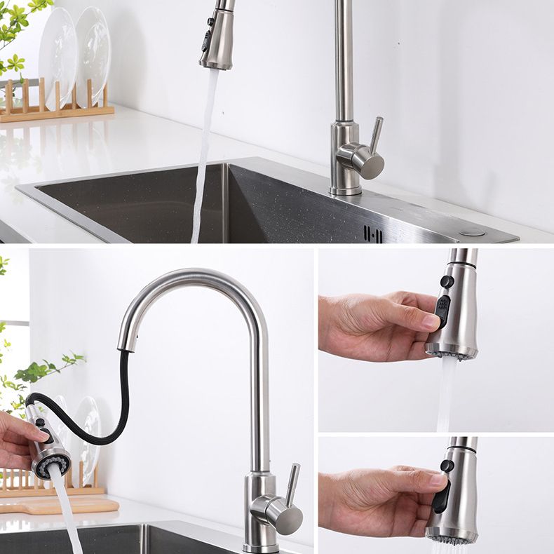 Modern 1-Handle Faucets Stainless Steel Gooseneck with Pull Out Sprayer Faucets