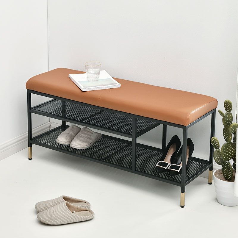 Metal Cushioned Included Bench Modern Accent Bench with Shelves