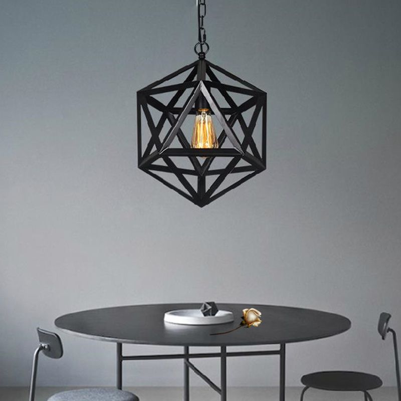 Industriële stijl geometrische hangende lamp 1-bulb metalen plafond hanger licht in zwart