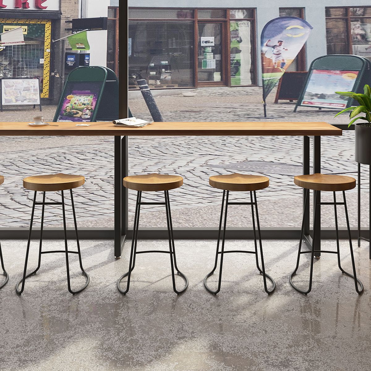 Modern Brown Wood Pub Table with Rectangle Table Top Black Trestle Table, Only Table