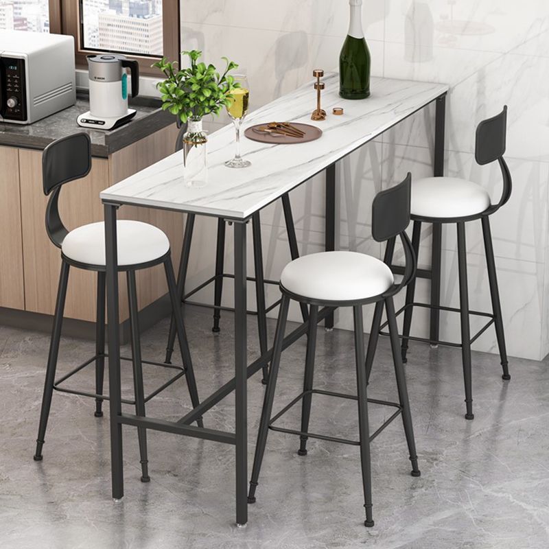 Modern Stone Bistro Accent Dining Table Trestle Footrest Indoor Patio Bar Table