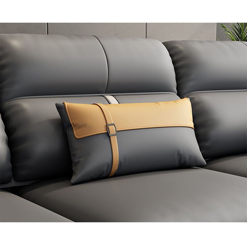 Contemporary Dark Gray Sofa Faux Leather Stain-Resistant Sectional with Pillow Top Arm