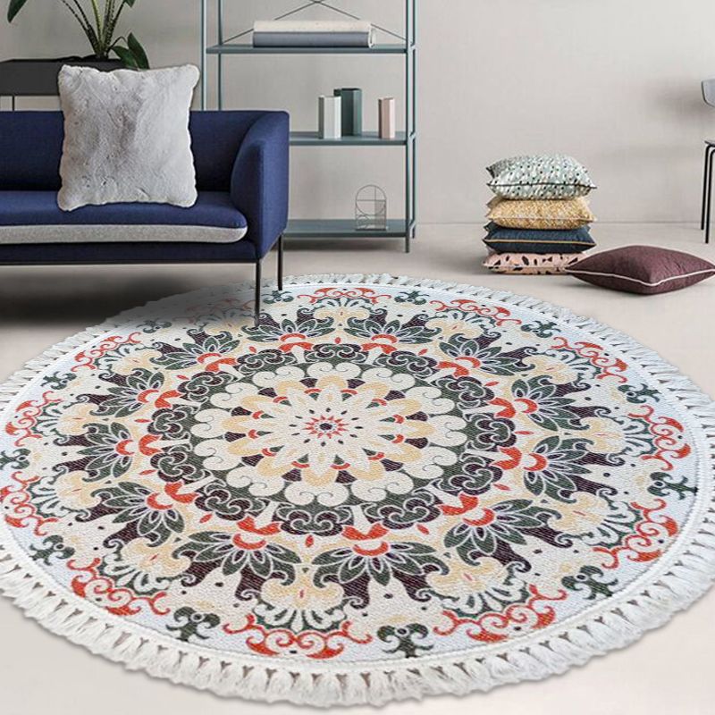 Multicoloured Floral Pattern Rug Flax Moroccan Rug Pet Friendly Washable Non-Slip Area Rug for Living Room