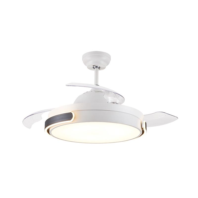 Tambour en acrylique 3 lames pendante ventilateur lumière moderne salon moderne LED semi-flush lampe monte en blanc avec télécommande, 36 "/ 42" de large