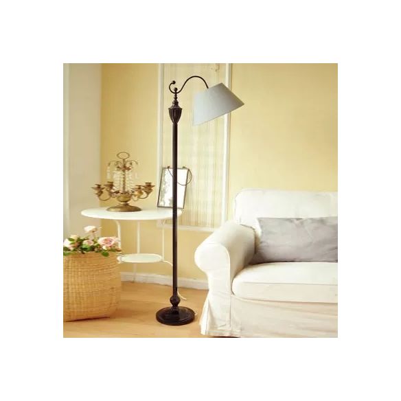 Contemporary Black Base Floor Lamp Bucket Shade One Light Metal Floor Light for Living Room