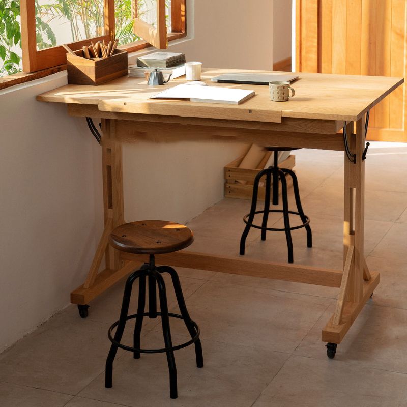 Adjustable Angle Drafting Table Solid Wood Standing Desk with Caster Wheels