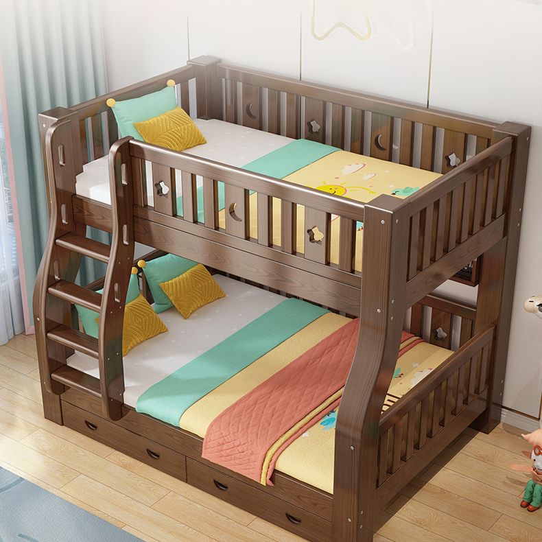 Storage Kids Bed Gender Neutral Solid Wood Bunk Bed with Guardrail