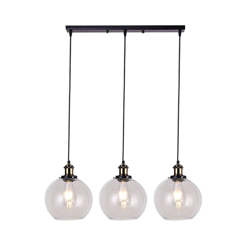 Globe Clear Glass Multi Light Hanging Industrial 3-Light woonkamer Hangende verlichting met lineaire luifel