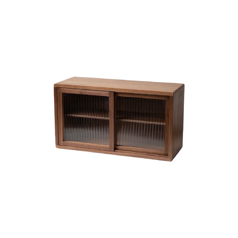 Contemporary Brown Glass Doors Sideboard Solid Wood Buffet Table for Living Room