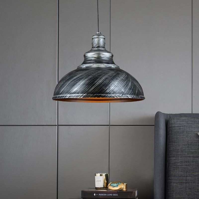 Metalen kom verlichting rustiek 1 lamp restaurant plafond hanger lamp in zilver/brons met poelie