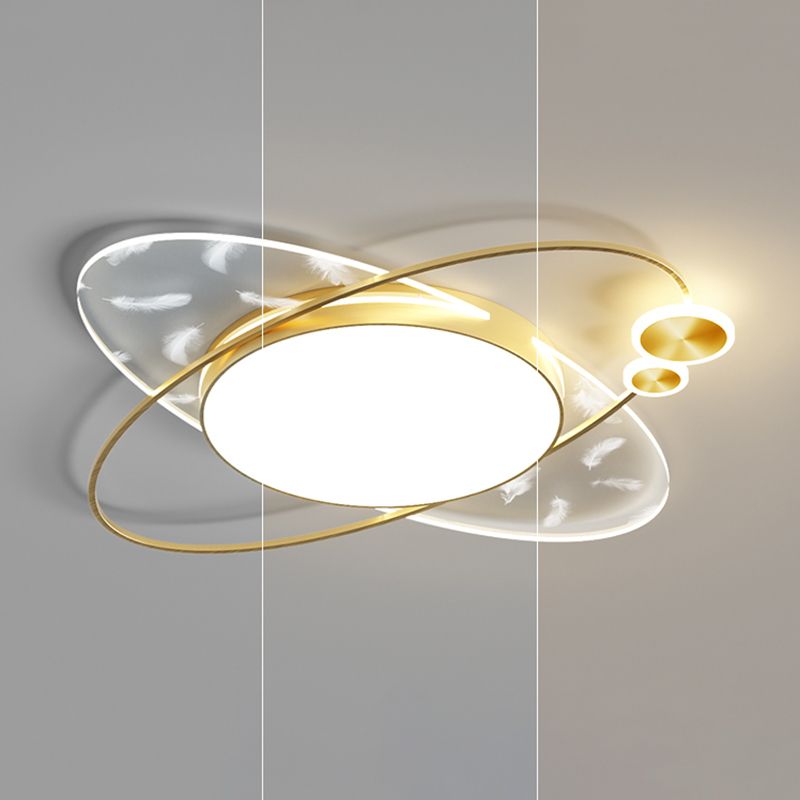 Circular Acrylic Feather LED Ceiling Light in Modern Concise Style Lacquered Flush Mount for Bedroom