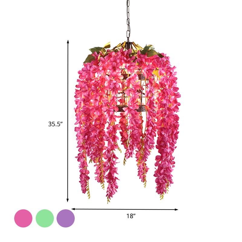 1 licht metaal omlaag verlichting Antiek roze/paars/groen/groene vogelkooi Restaurant LED Hanglamp met buik met bloem