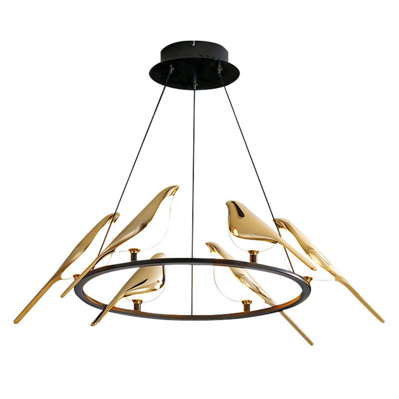 Gold Hanging Lamp Postmodern Style Bird Shape Metal Chandelier Pendant Light