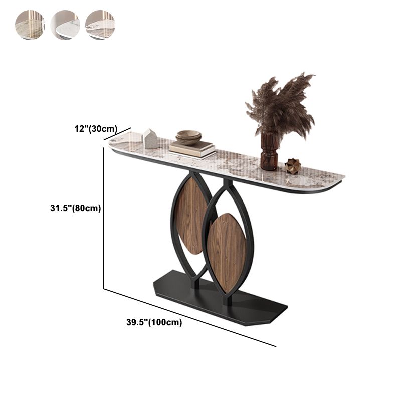 Contemporary Half Moon Console Table with Stone Top and Pedestal Base